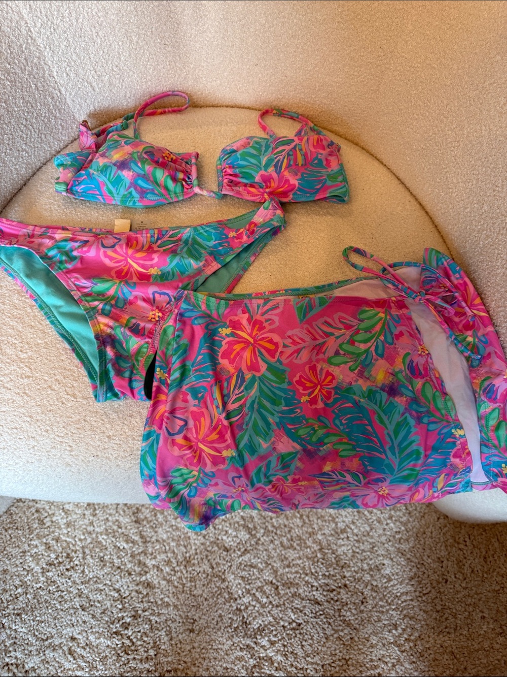Blu Chic women’s   Pink Tropical Floral Bikini with Sarong